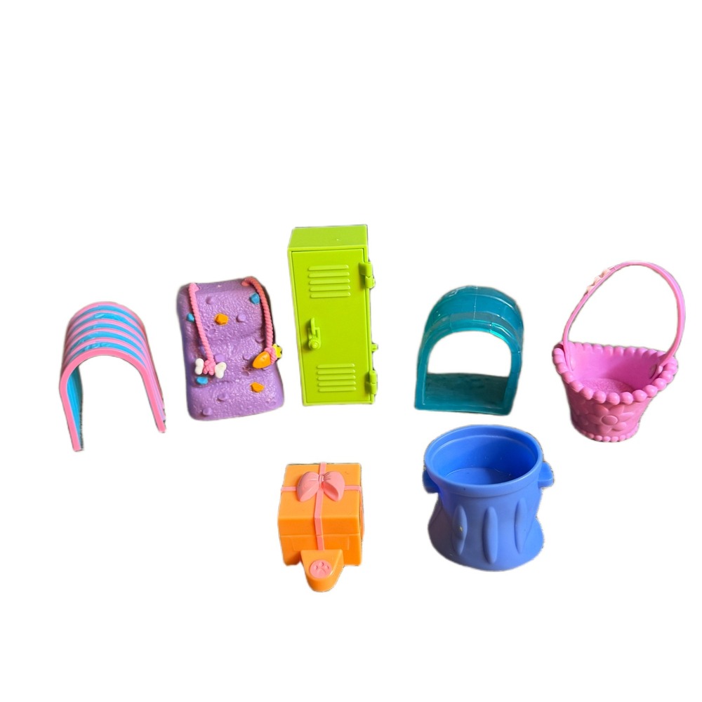 Littlest Pet Shop LPS Accessory Lot Green Locker Climbing Wall Basket 7pc Set